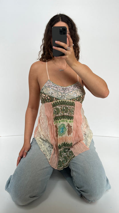 00s pink patchwork cami- size M
