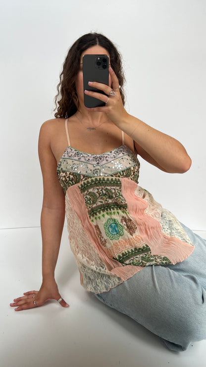 00s pink patchwork cami- size M