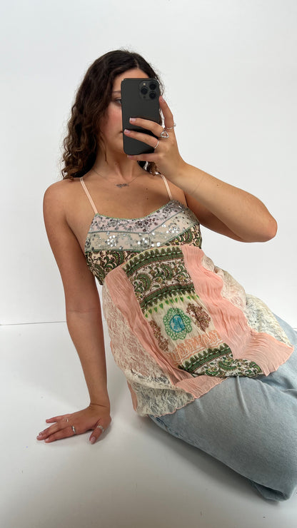 00s pink patchwork cami- size M