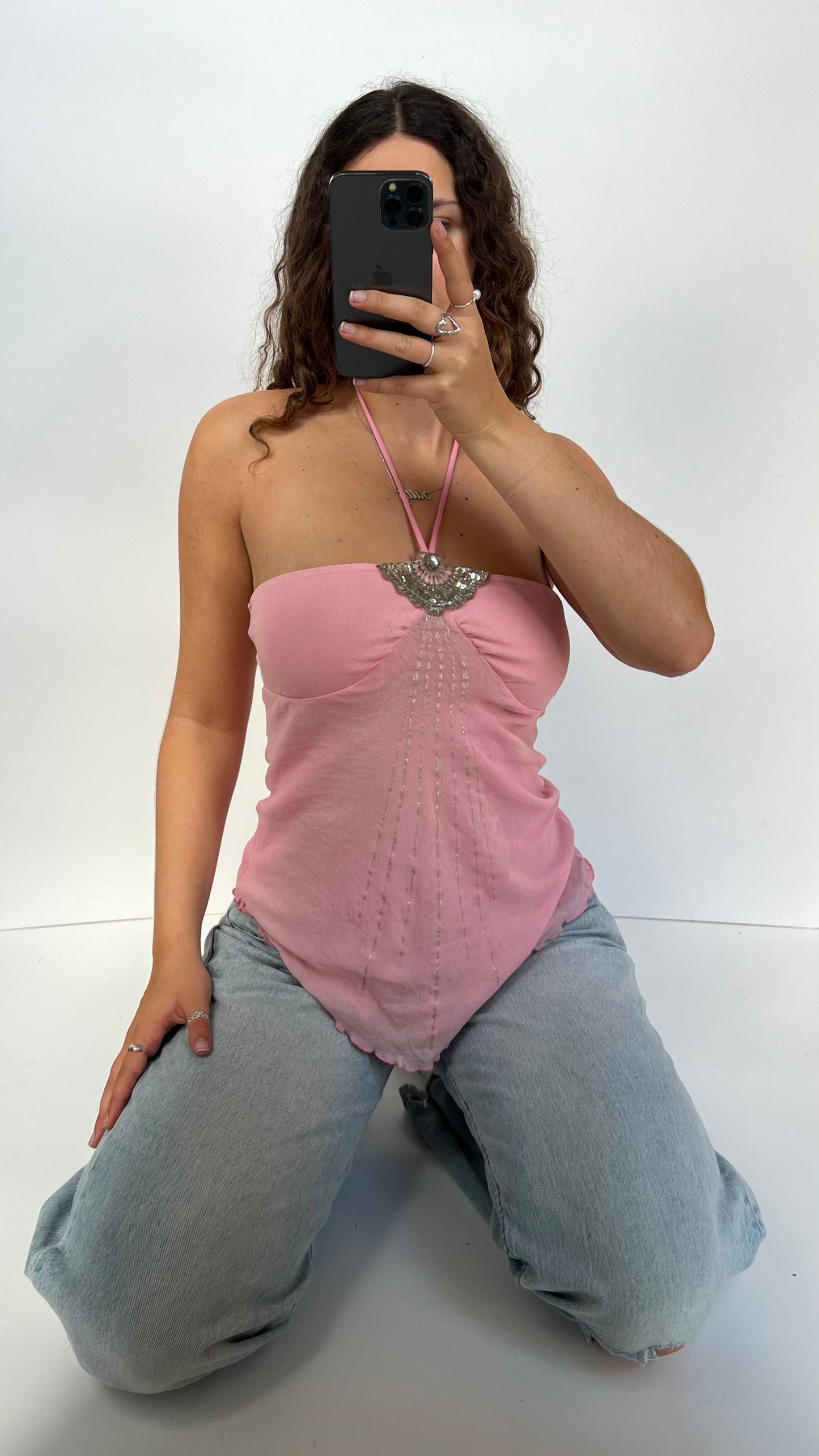 00s pink mesh glitter cami- size S/M