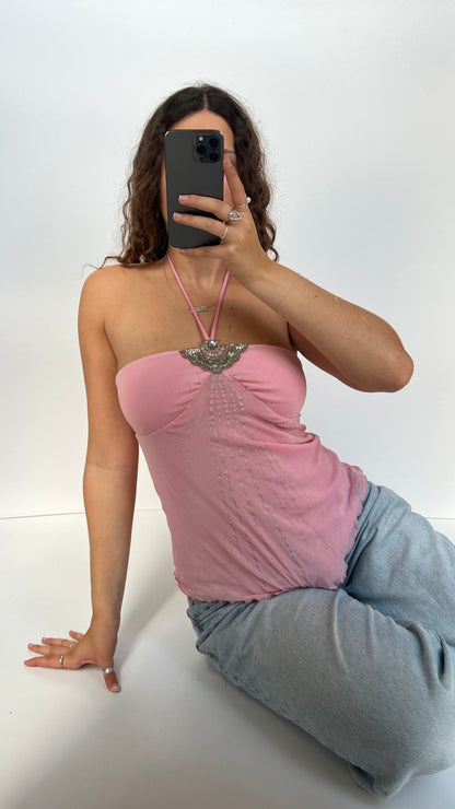 00s pink mesh glitter cami- size S/M