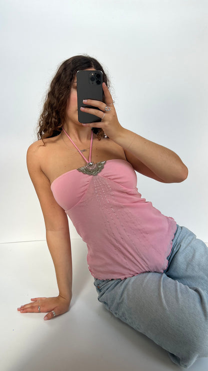 00s pink mesh glitter cami- size S/M