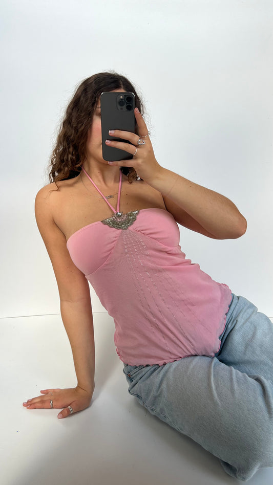 00s pink mesh glitter cami- size S/M