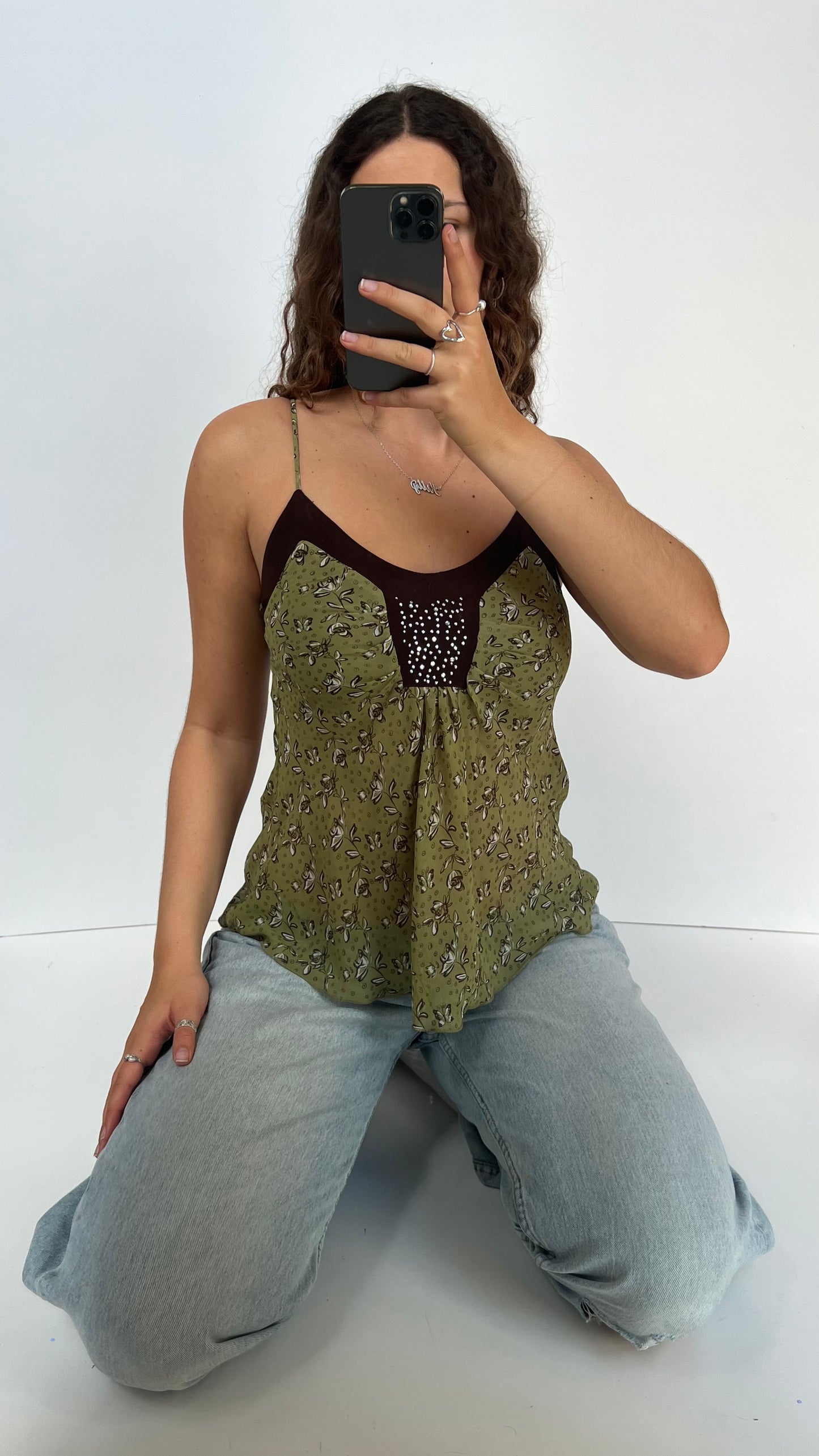 00s green floral cami- size S