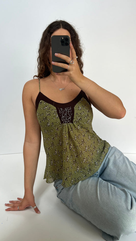 00s green floral cami- size S
