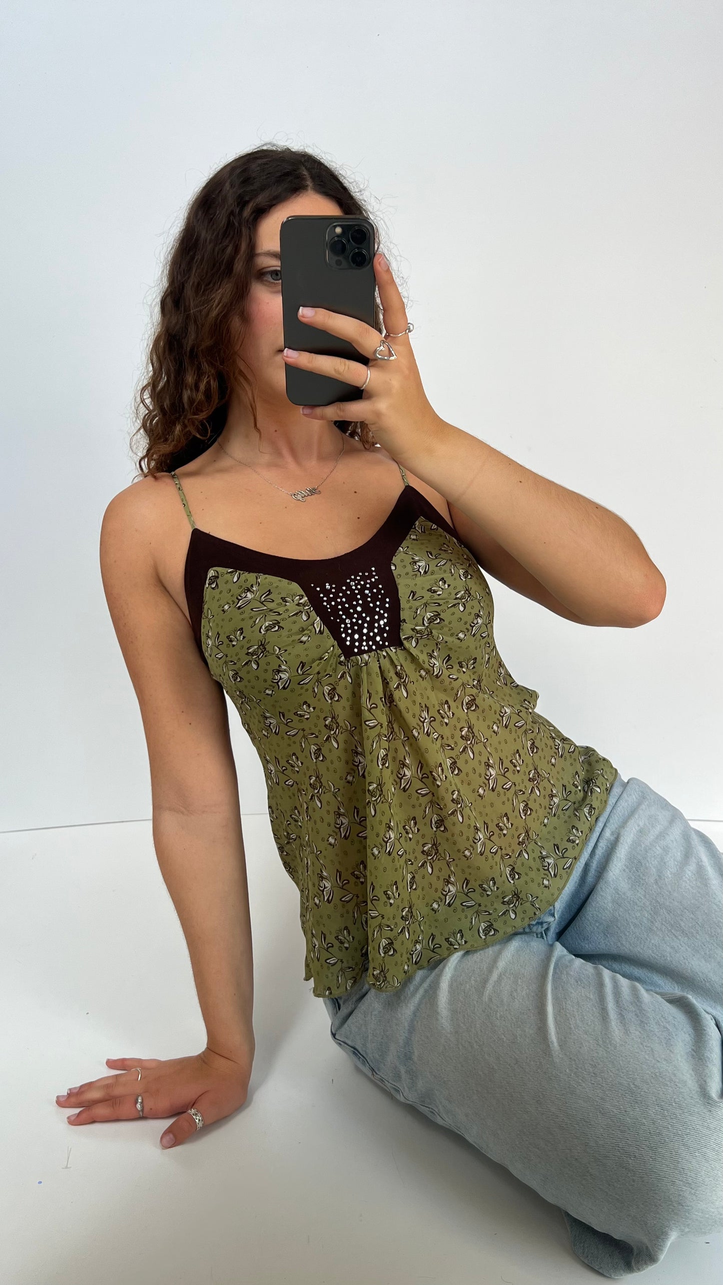 00s green floral cami- size S