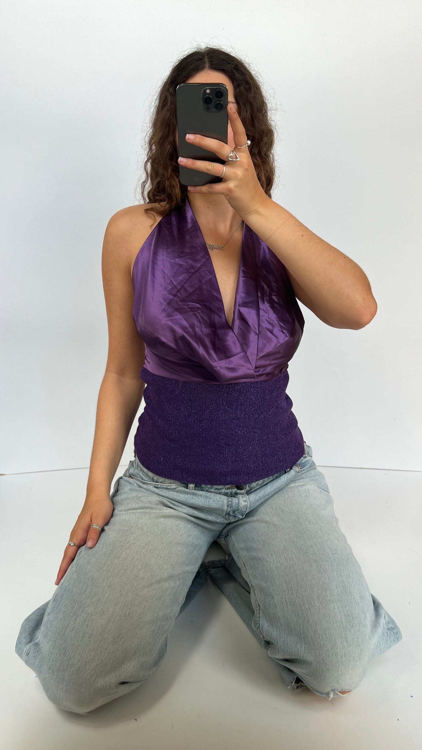 00s purple glitter halter cami- size M