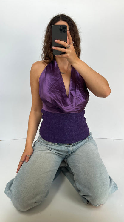 00s purple glitter halter cami- size M