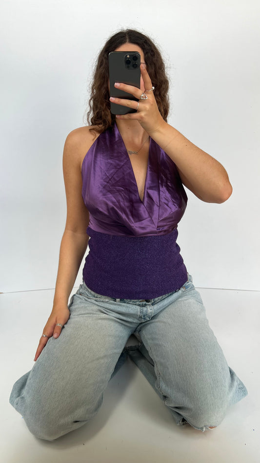 00s purple glitter halter cami- size M