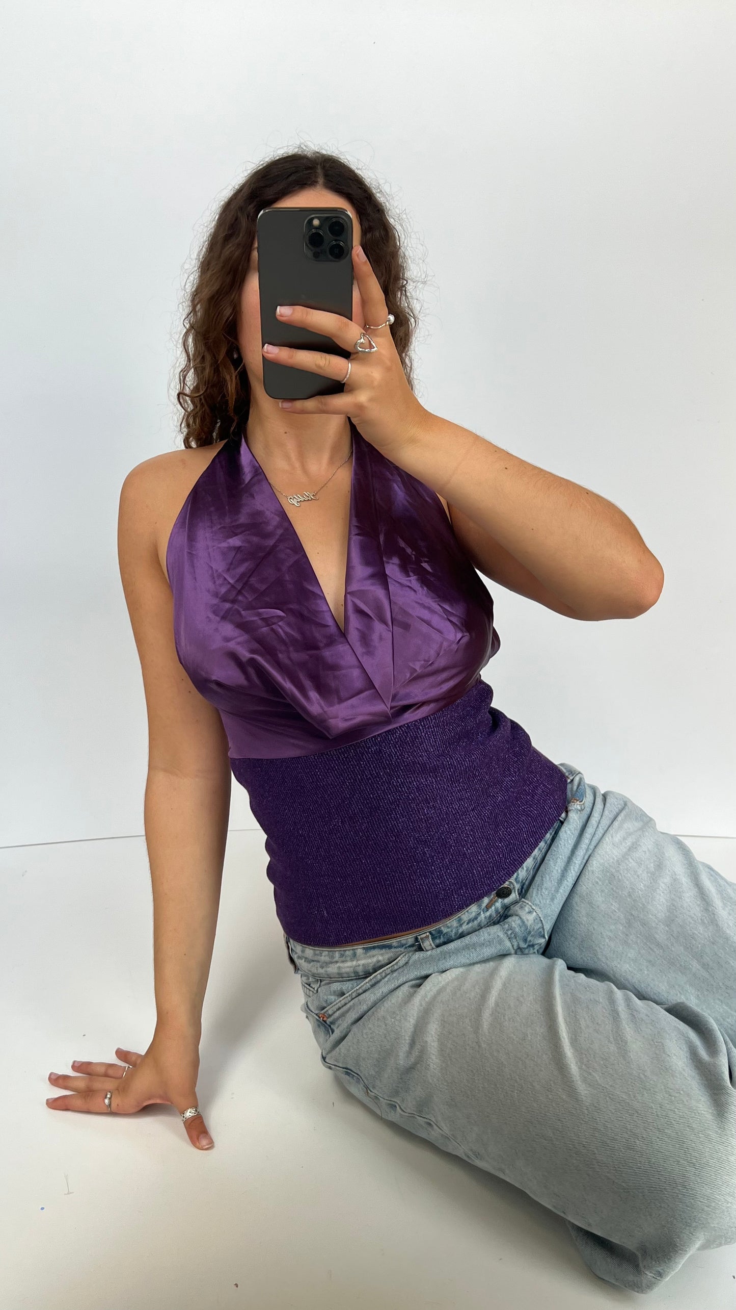 00s purple glitter halter cami- size M
