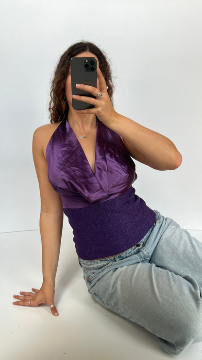00s purple glitter halter cami- size M