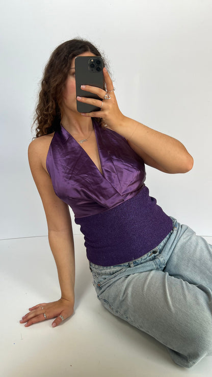 00s purple glitter halter cami- size M
