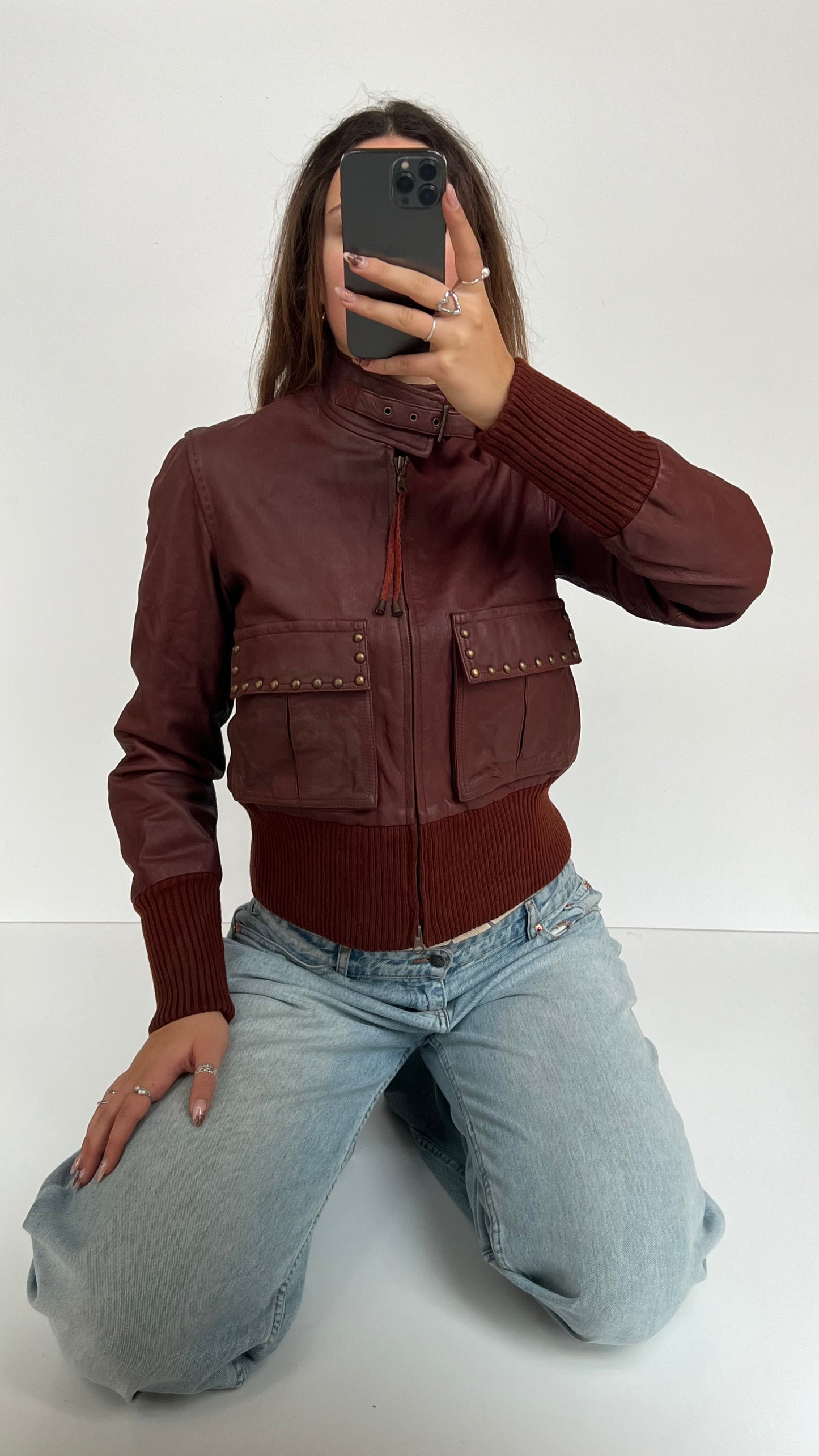 00s burgundy leather jacket- size M