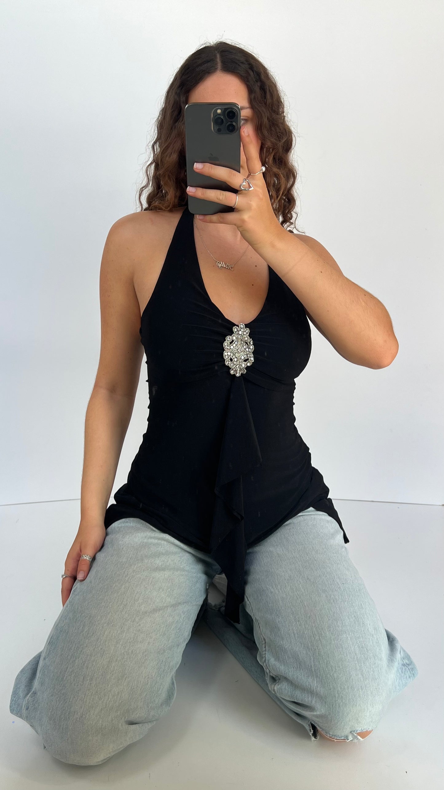00s black asymmetric cami- size M