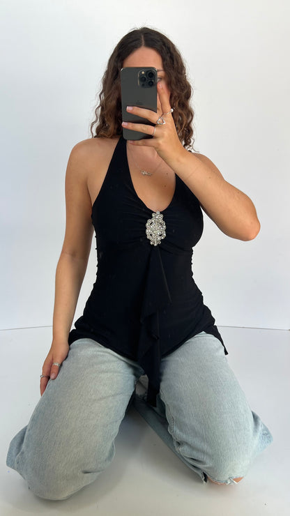 00s black asymmetric cami- size M