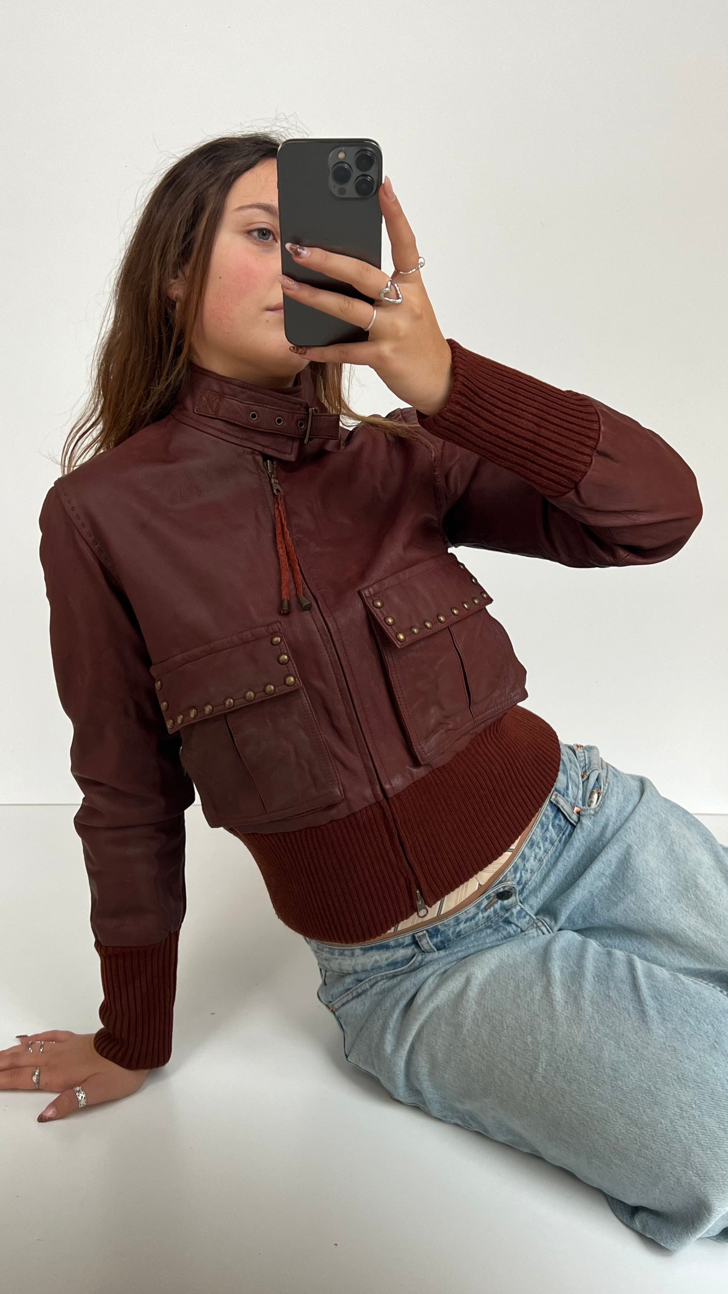 00s burgundy leather jacket- size M