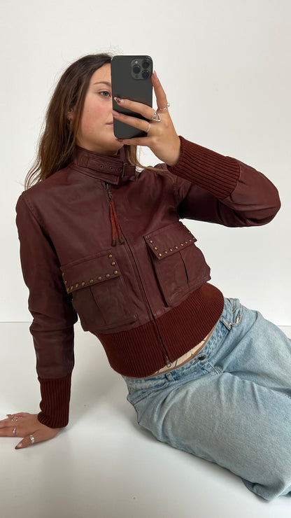 00s burgundy leather jacket- size M