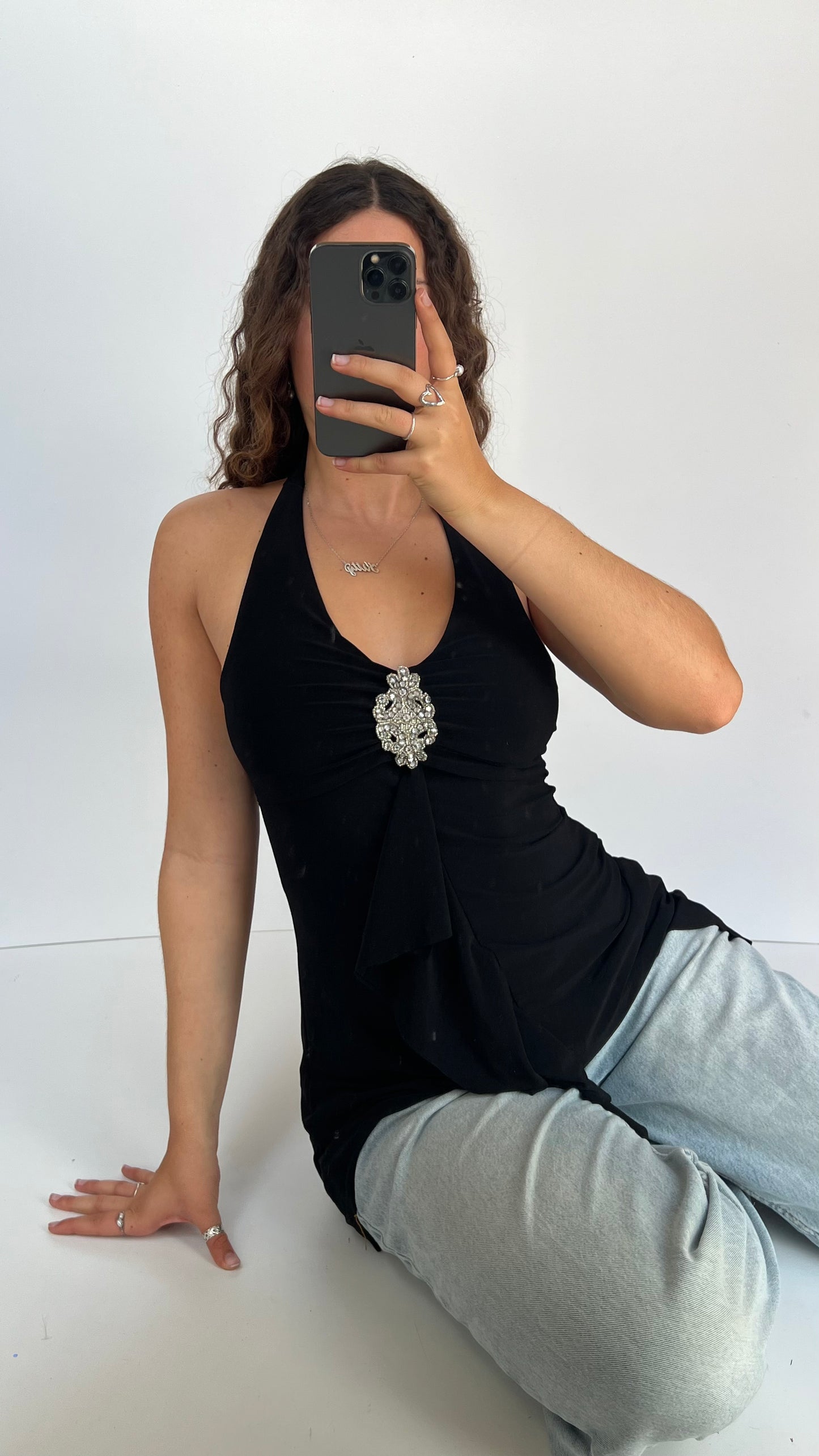 00s black asymmetric cami- size M