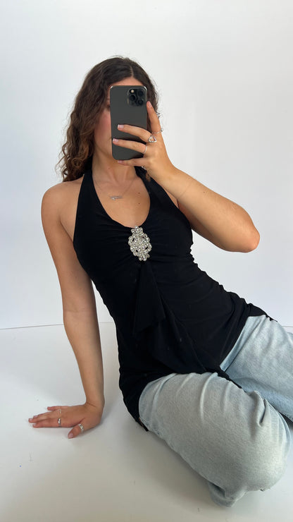 00s black asymmetric cami- size M