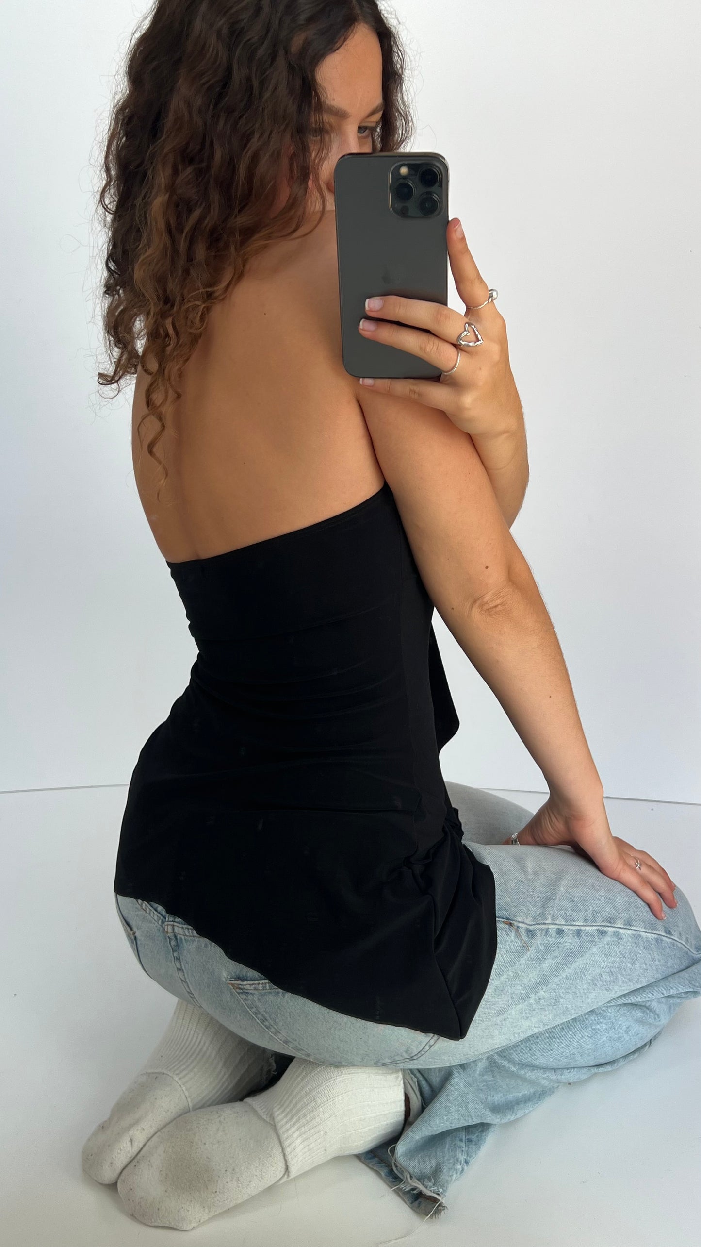 00s black asymmetric cami- size M