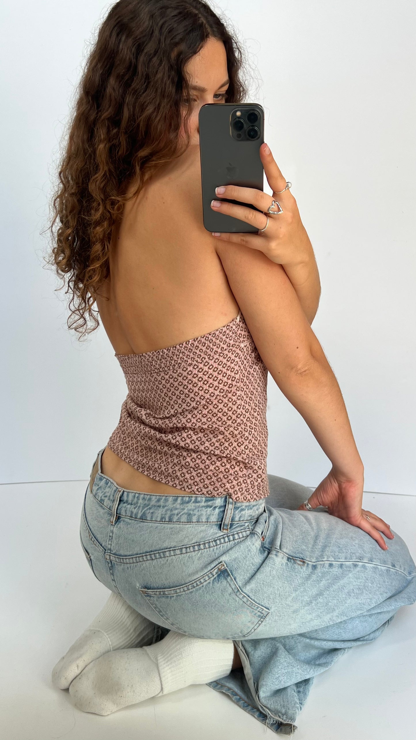 00s pink floral halter cami- size S