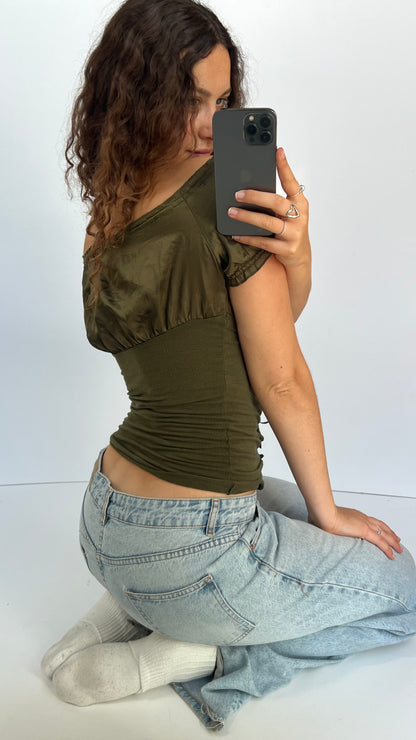 00s green milkmaid top- size M