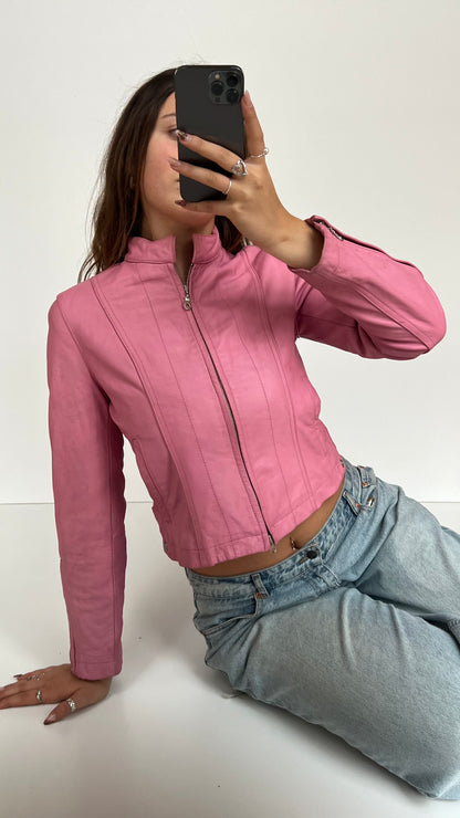 00s pink leather jacket- size S