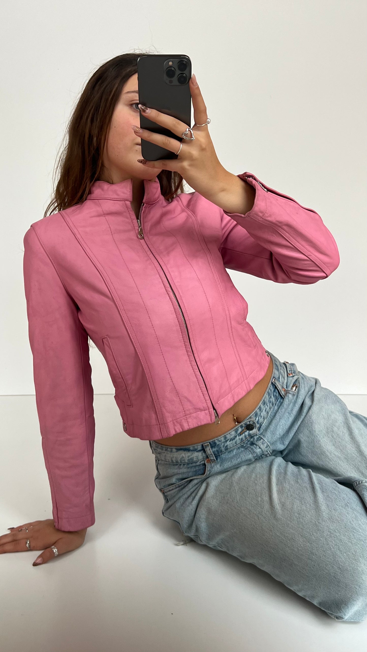 00s pink leather jacket- size S