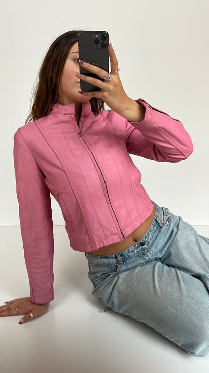 00s pink leather jacket- size S