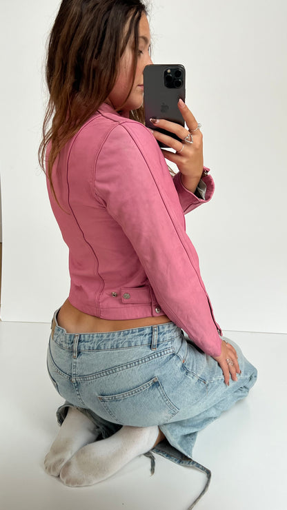 00s pink leather jacket- size S