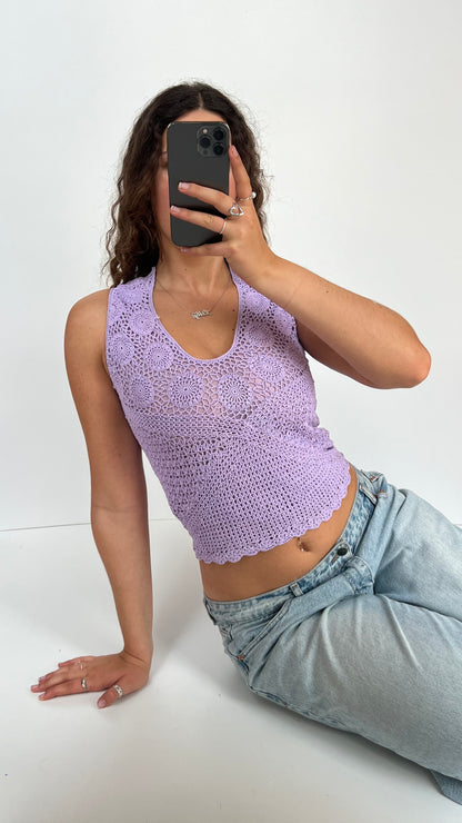 00s purple crochet top- size XS
