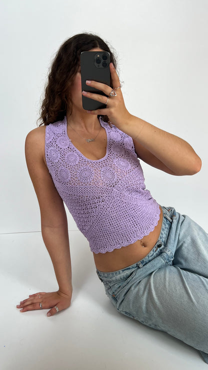 00s purple crochet top- size XS