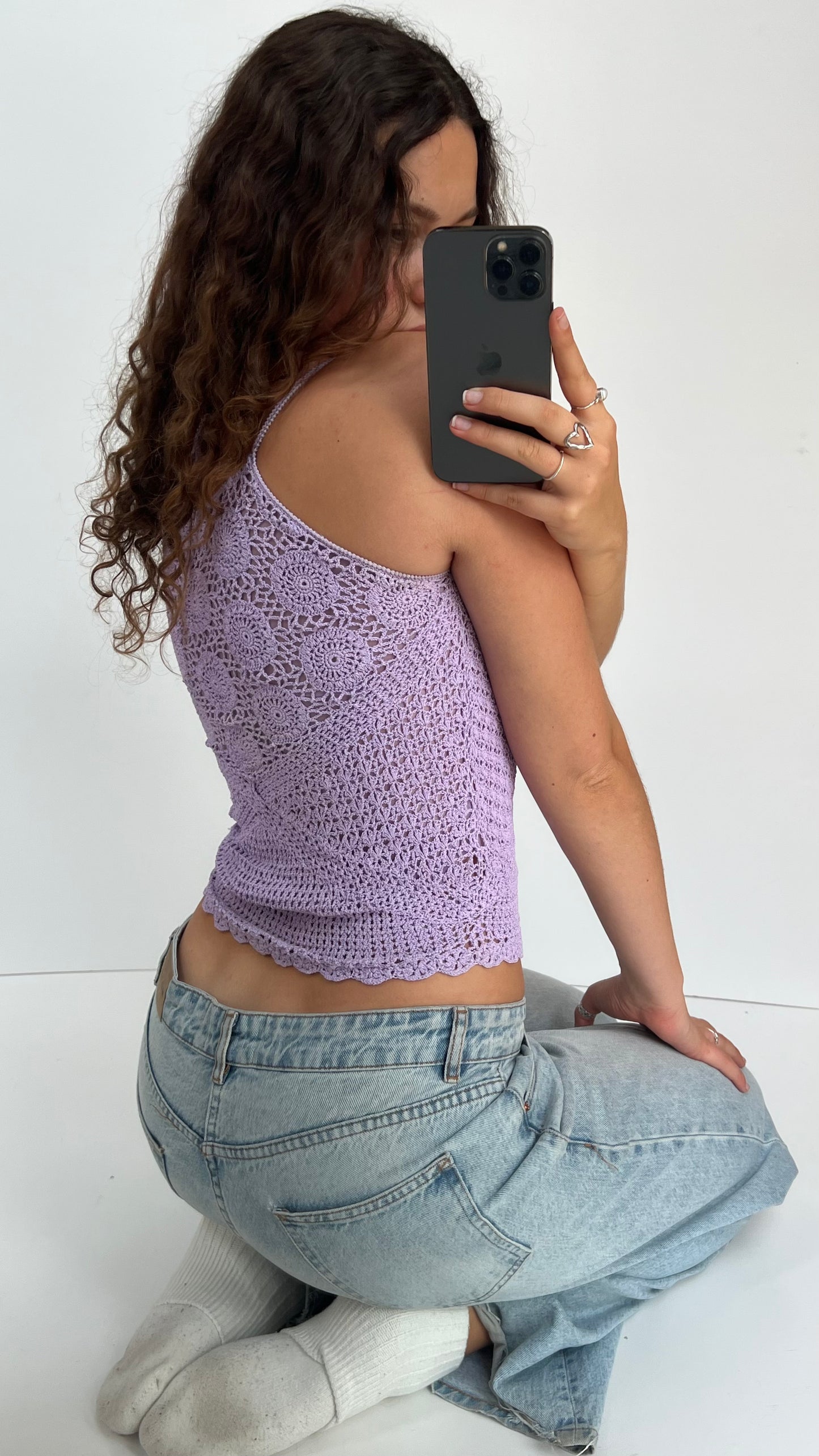 00s purple crochet top- size XS