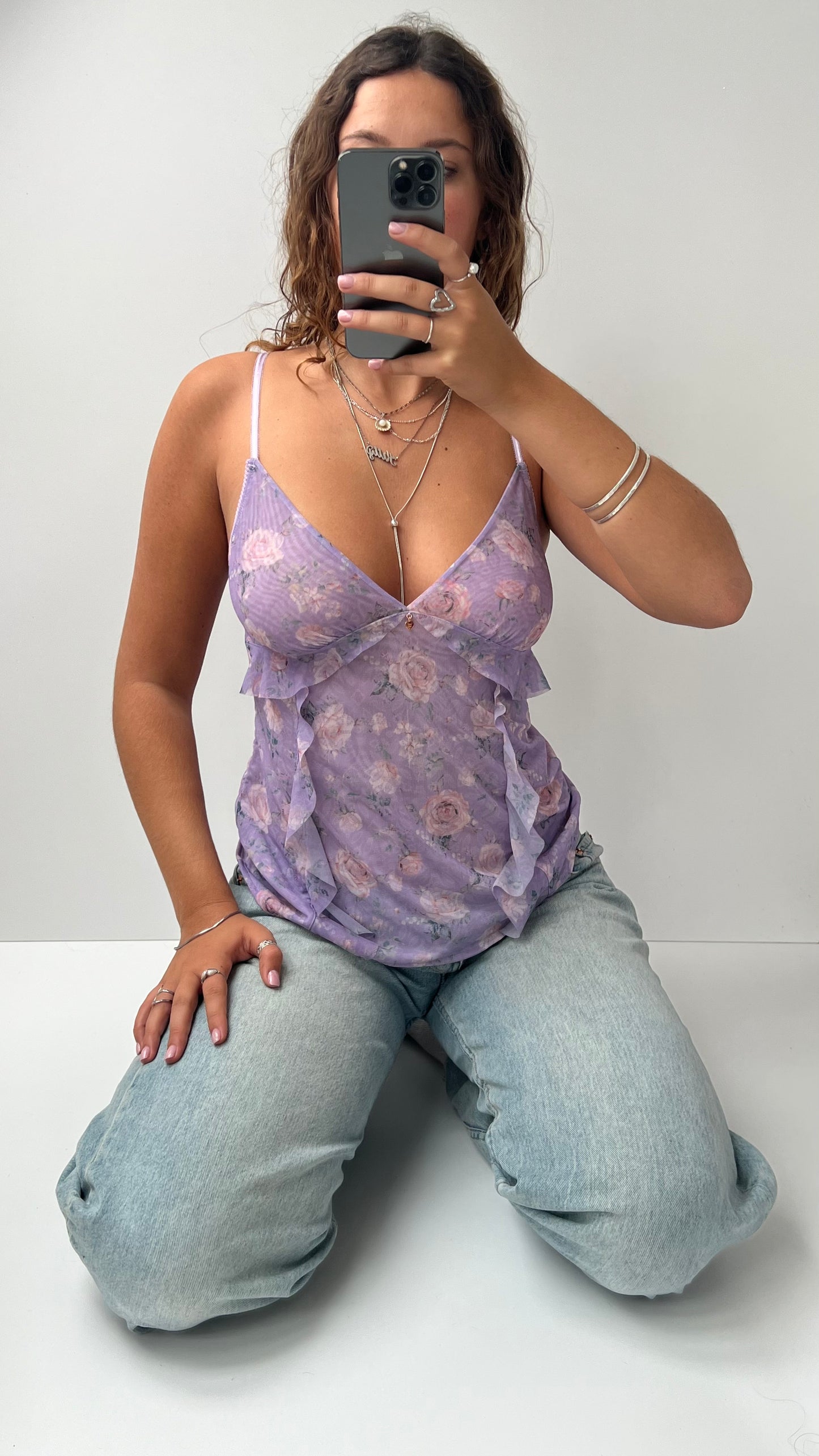 00s purple mesh floral cami- size M/L