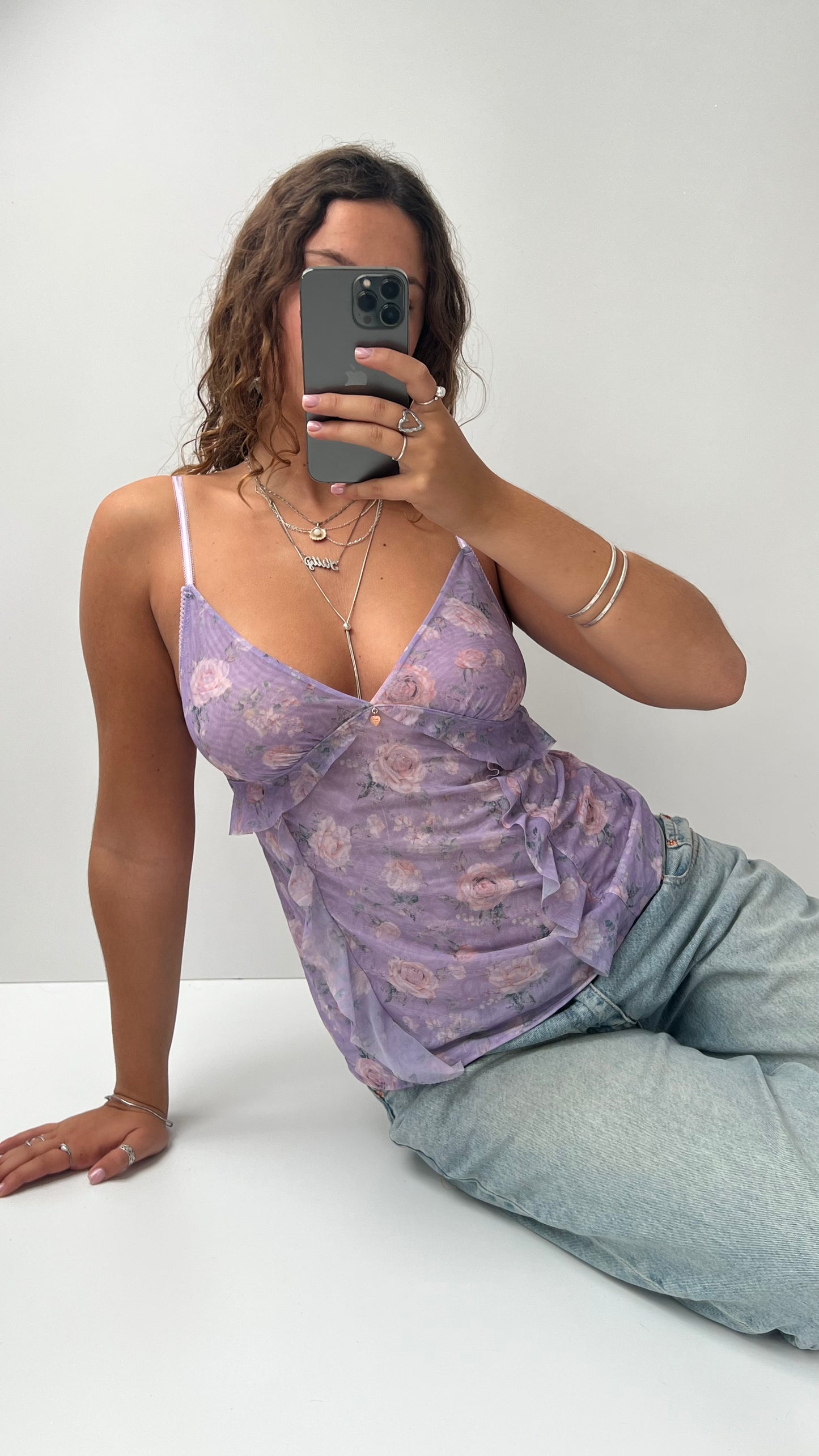 00s purple mesh floral cami- size M/L