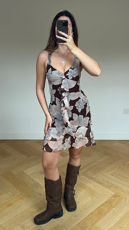 00s brown floral mini dress- size XS