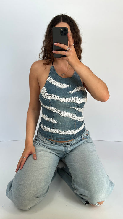 00s denim beaded cami- size M