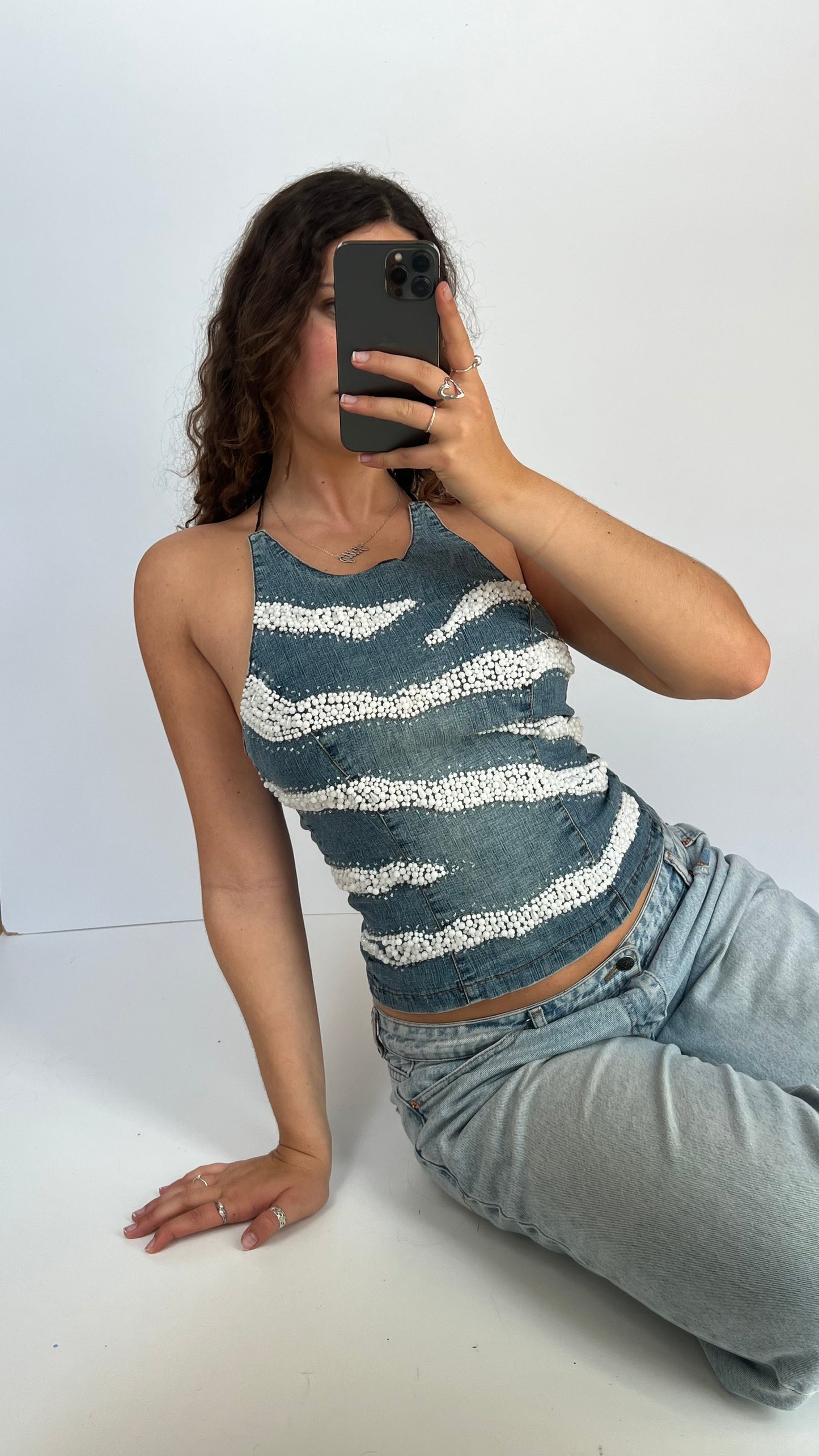 00s denim beaded cami- size M