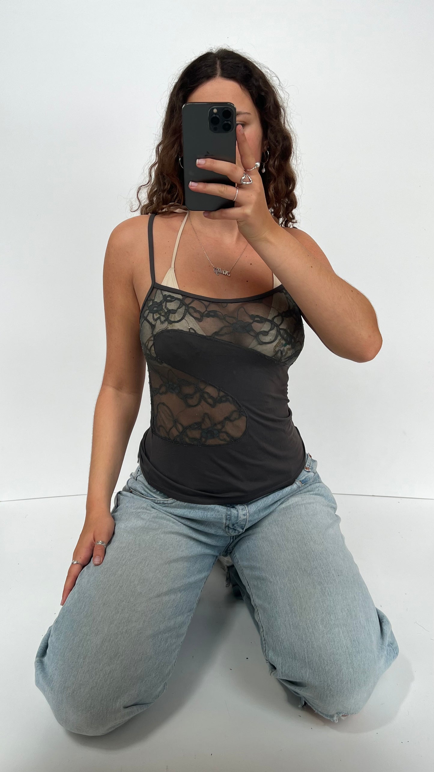 00s grey lace cami- size M