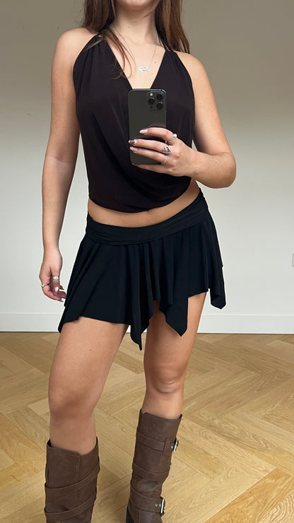 00s black slinky mini skirt- size S