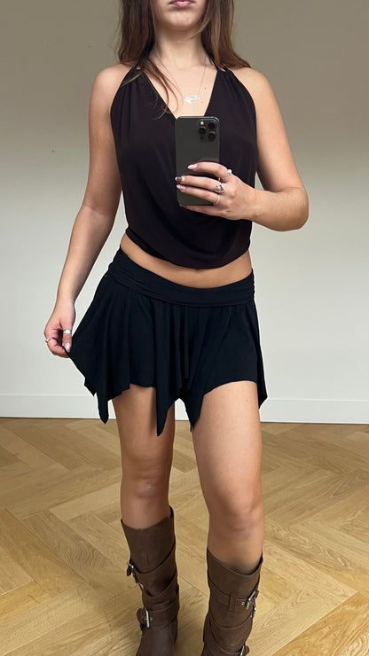 00s black slinky mini skirt- size S