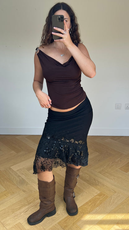 00s black sequin midi skirt- size M