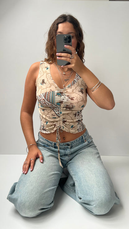 00s beige mesh patchwork cami top- size XS