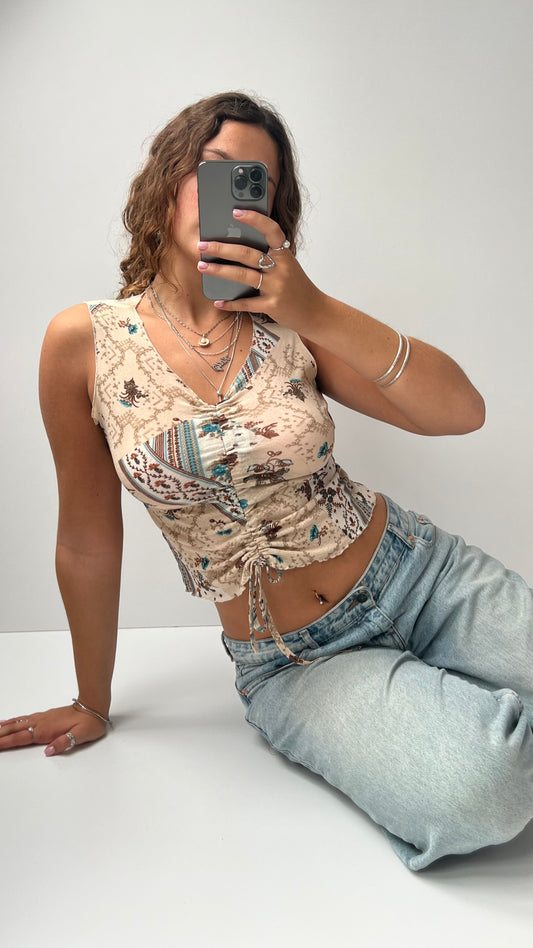 00s beige mesh patchwork cami top- size XS