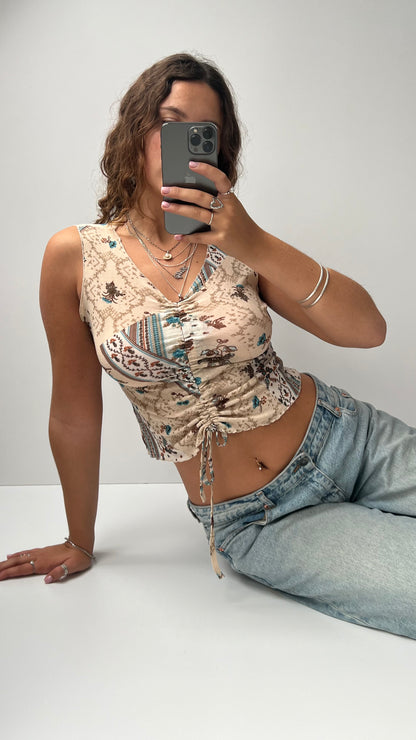 00s beige mesh patchwork cami top- size XS
