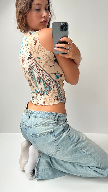 00s beige mesh patchwork cami top- size XS