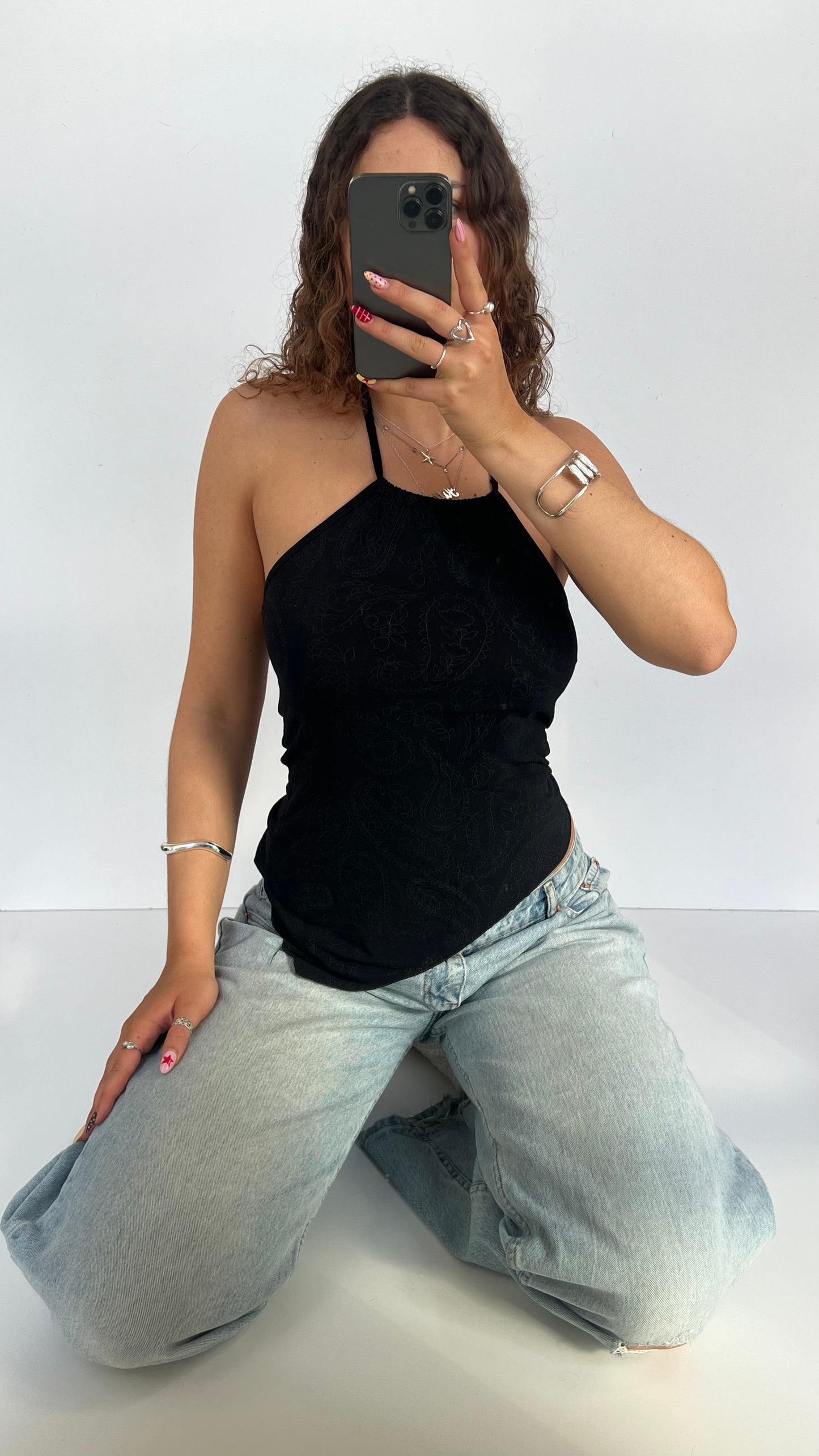 00s black paisley asymmetric cami- size S