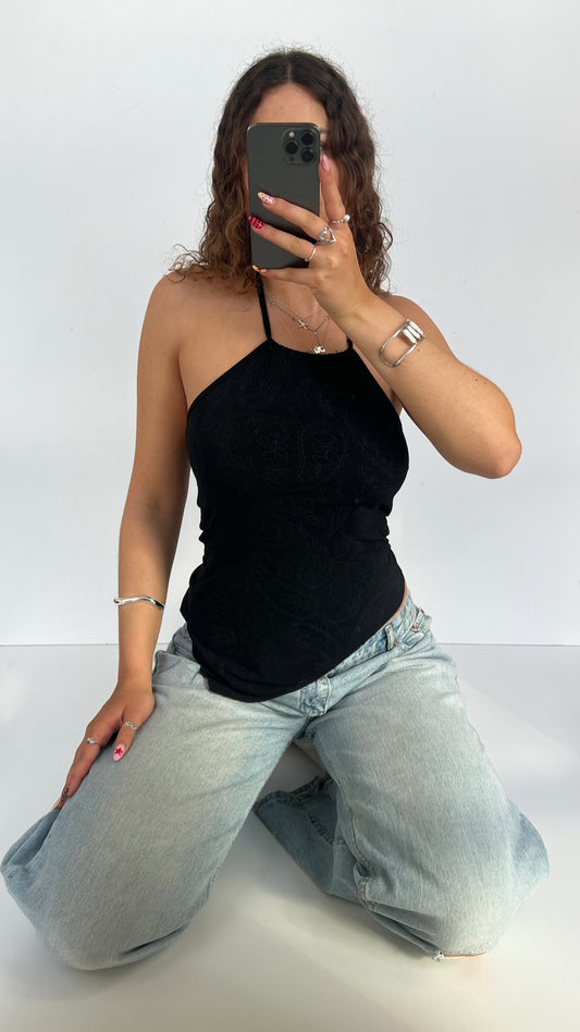 00s black paisley asymmetric cami- size S