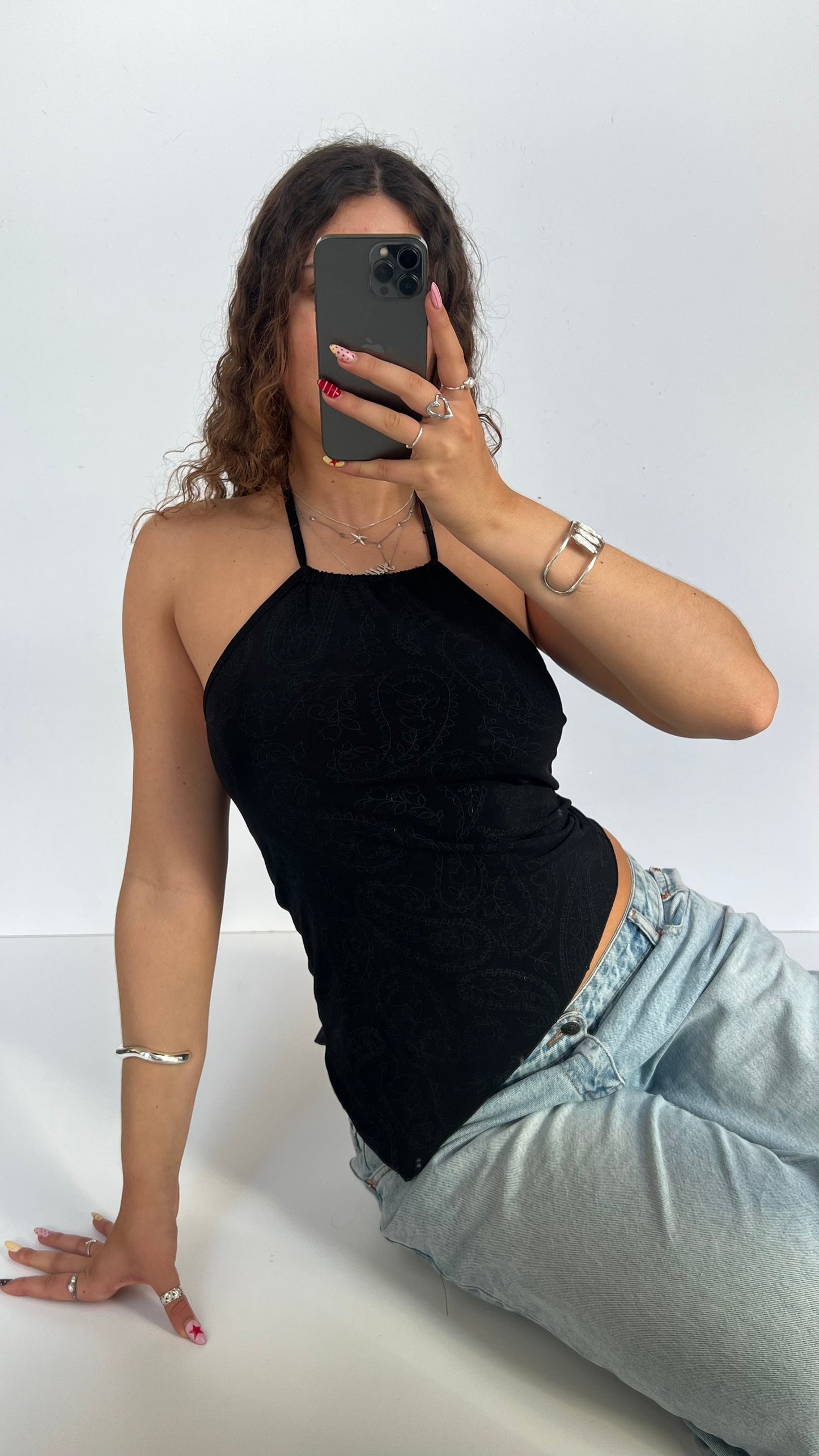 00s black paisley asymmetric cami- size S