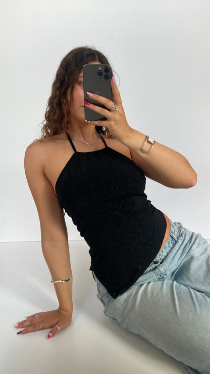 00s black paisley asymmetric cami- size S